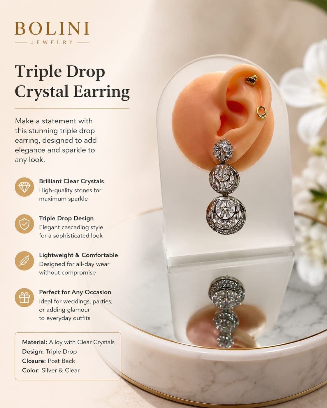TRIPLE DROP CRYSTAL EARRING