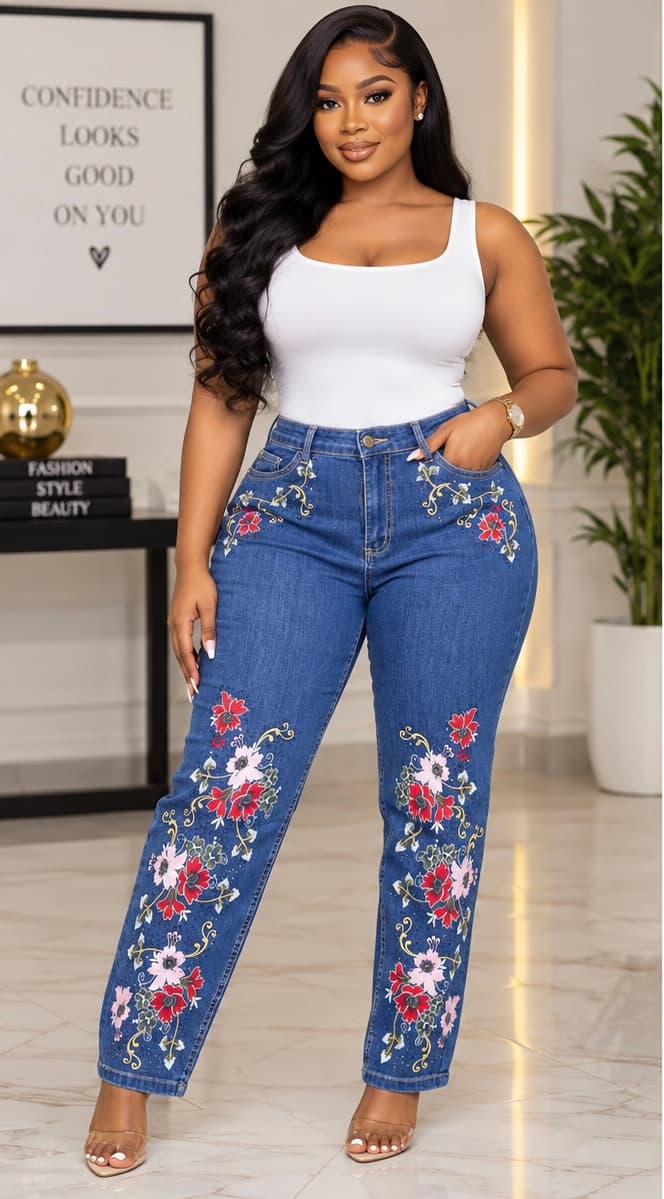 Lady Lucky Luxury flower pattern jeans