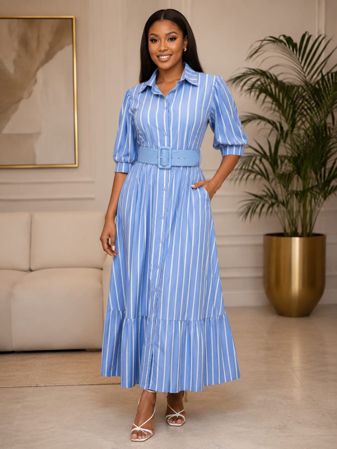 COTTON STRIPPED GOWN