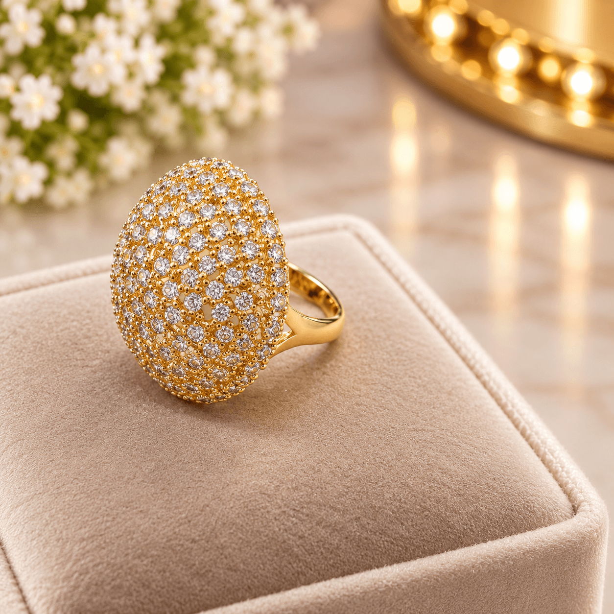 GOLDEN DIAMOND MESH RING